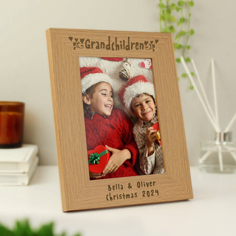 Personalised Grandchildren 5x7 Oak Finish Photo Frame: 3 - Photo Frames By Gift Moments