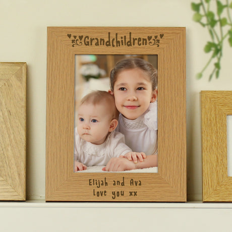 Personalised Grandchildren 5x7 Oak Finish Photo Frame: 2 - Photo Frames By Gift Moments