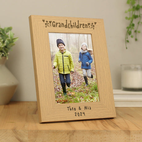 Personalised Grandchildren 5x7 Oak Finish Photo Frame: 1 - Photo Frames By Gift Moments