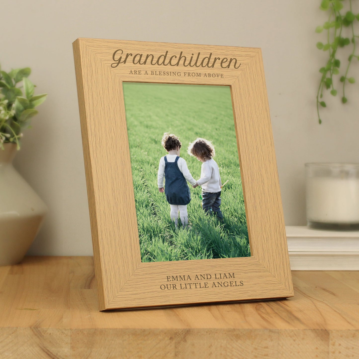 Personalised ’Grandchildren are a Blessing’ 5x7 Oak Finish Photo Frame: 3 - Photo Frames By Gift Moments