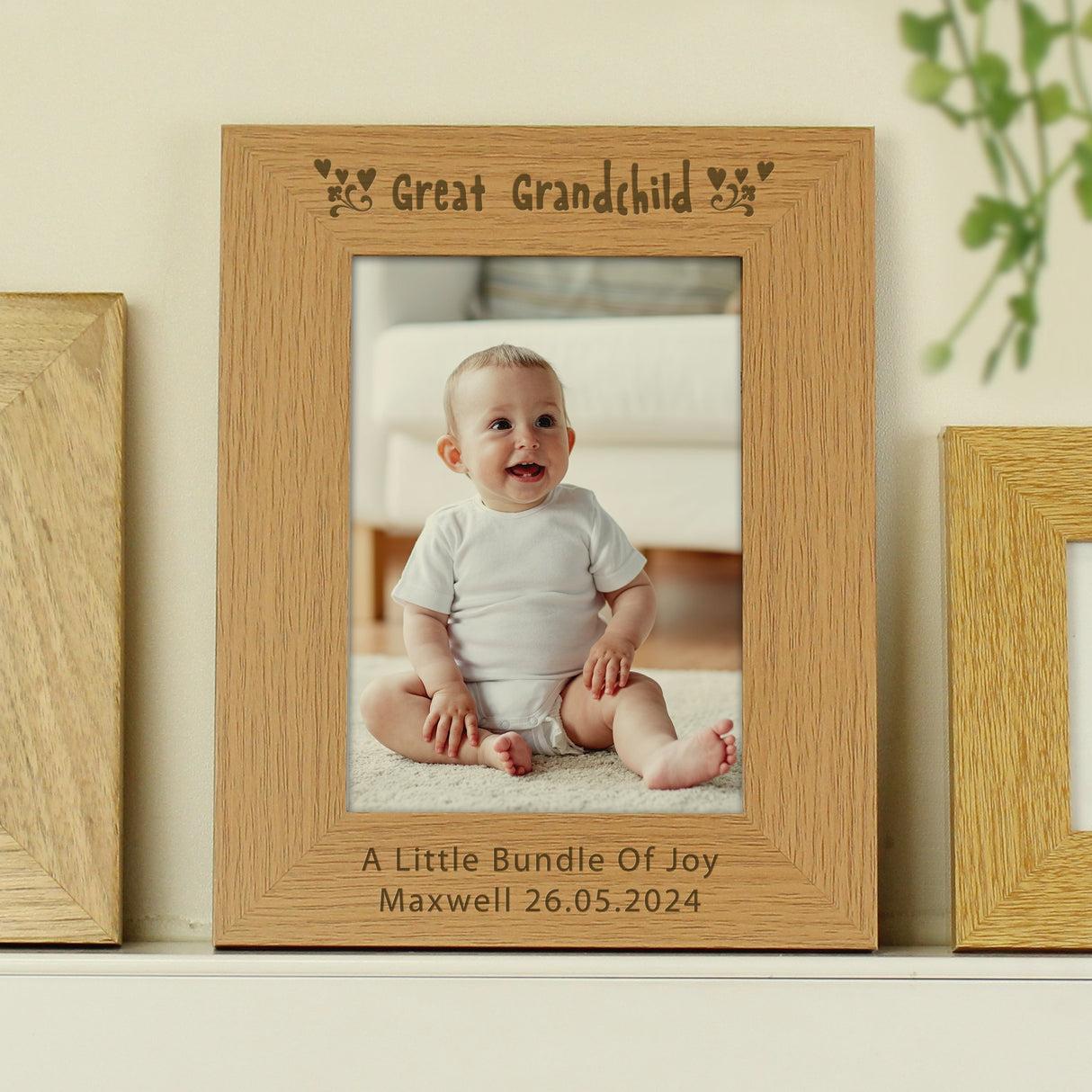Personalised Great Grandchild 5x7 Oak Finish Photo Frame: 3 Photo Frames By Gift Moments