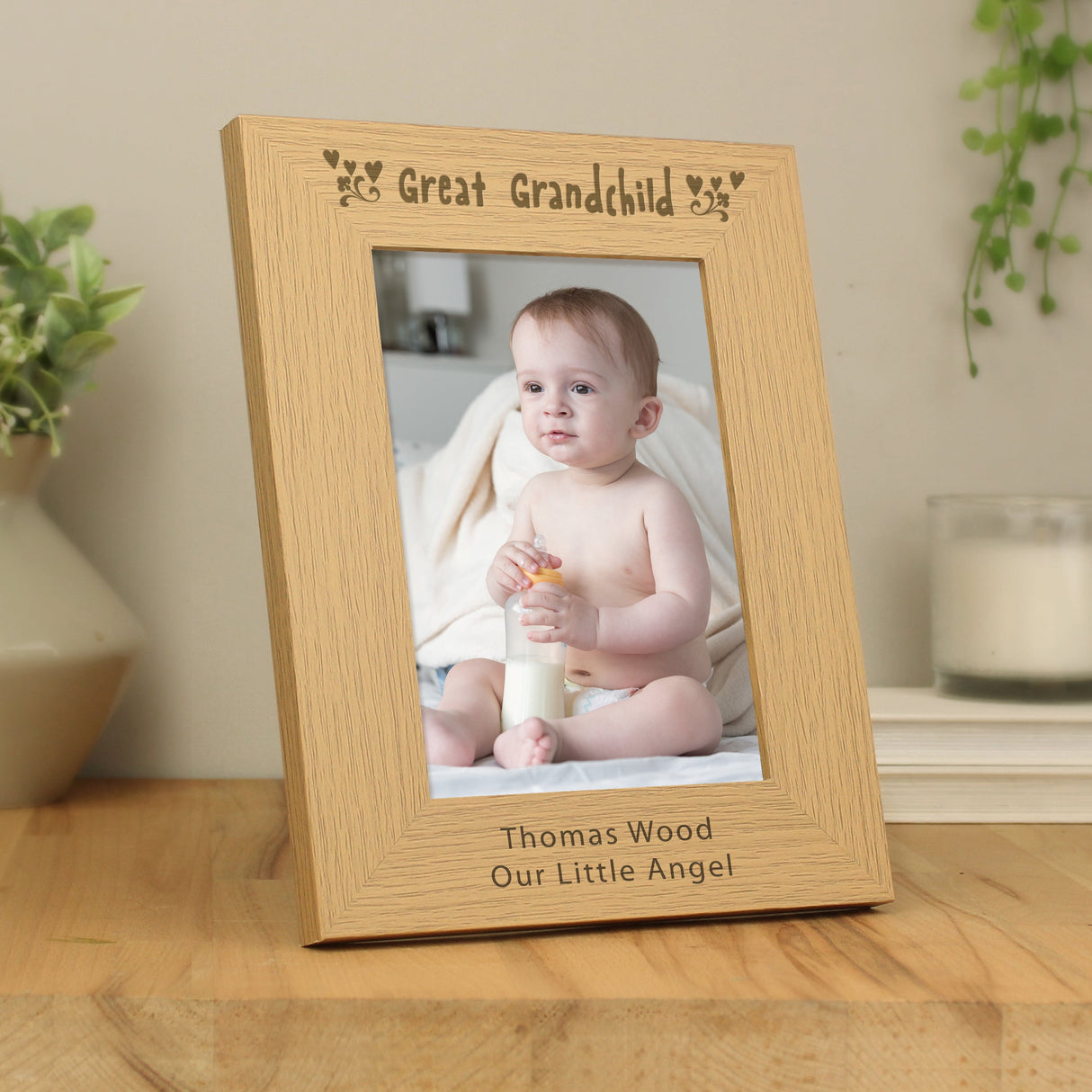 Personalised Great Grandchild 5x7 Oak Finish Photo Frame: 2 Photo Frames By Gift Moments
