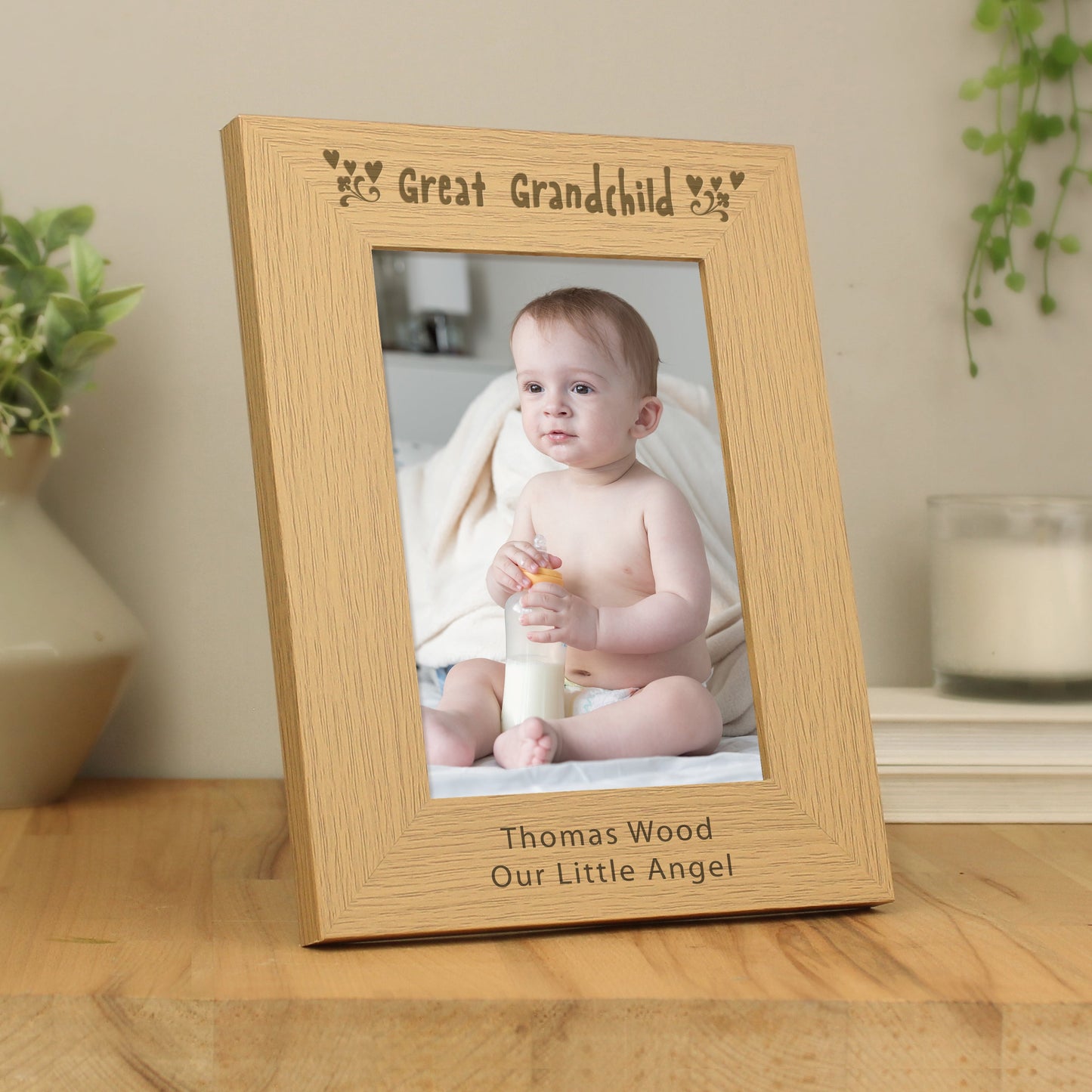 Personalised Great Grandchild 5x7 Oak Finish Photo Frame: 2 - Photo Frames By Gift Moments