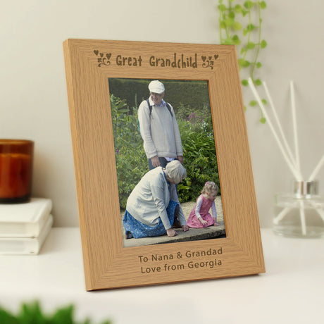Personalised Great Grandchild 5x7 Oak Finish Photo Frame: 1 Photo Frames By Gift Moments