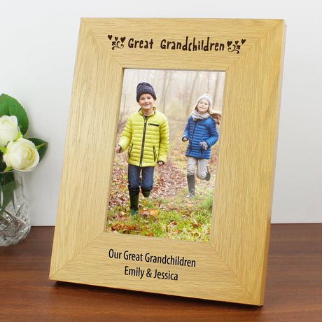 Personalised Great Grandchildren 6x4 Oak Finish Photo Frame: 1 - Photo Frames By Gift Moments
