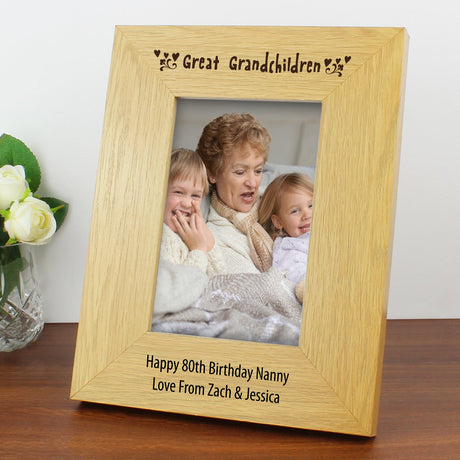 Personalised Great Grandchildren 6x4 Oak Finish Photo Frame: 2 - Photo Frames By Gift Moments