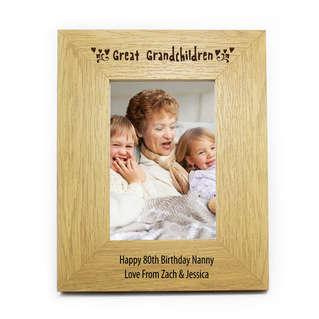 Personalised Great Grandchildren 6x4 Oak Finish Photo Frame: 3 - Photo Frames By Gift Moments