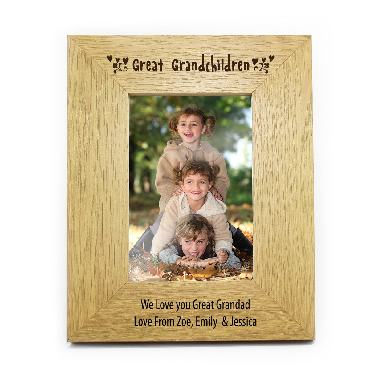 Personalised Great Grandchildren 6x4 Oak Finish Photo Frame: 4 - Photo Frames By Gift Moments