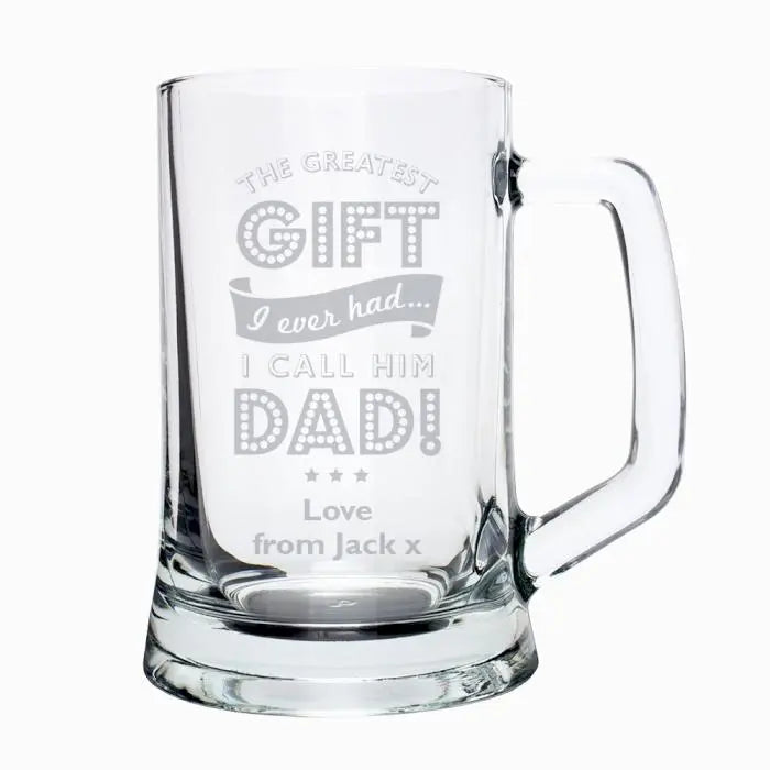 Personalised Greatest Dad Glass Pint Stern Tankard: 2 - Tankards By Gift Moments