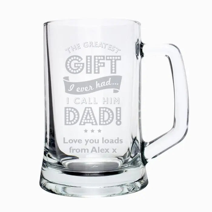 Personalised Greatest Dad Glass Pint Stern Tankard: 4 - Tankards By Gift Moments