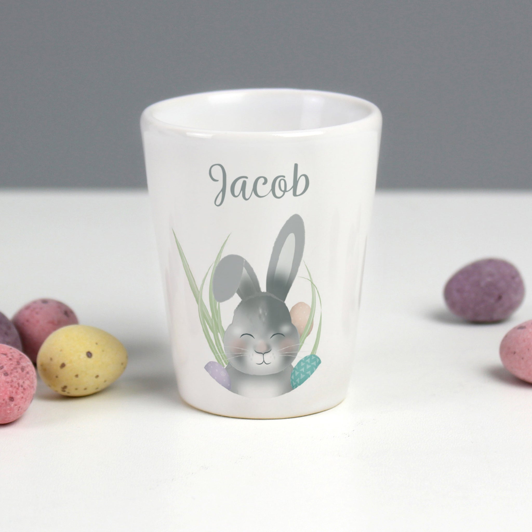 Personalised Grey Easter Bunny Egg Cup: 3 - Egg Cups By Gift Moments