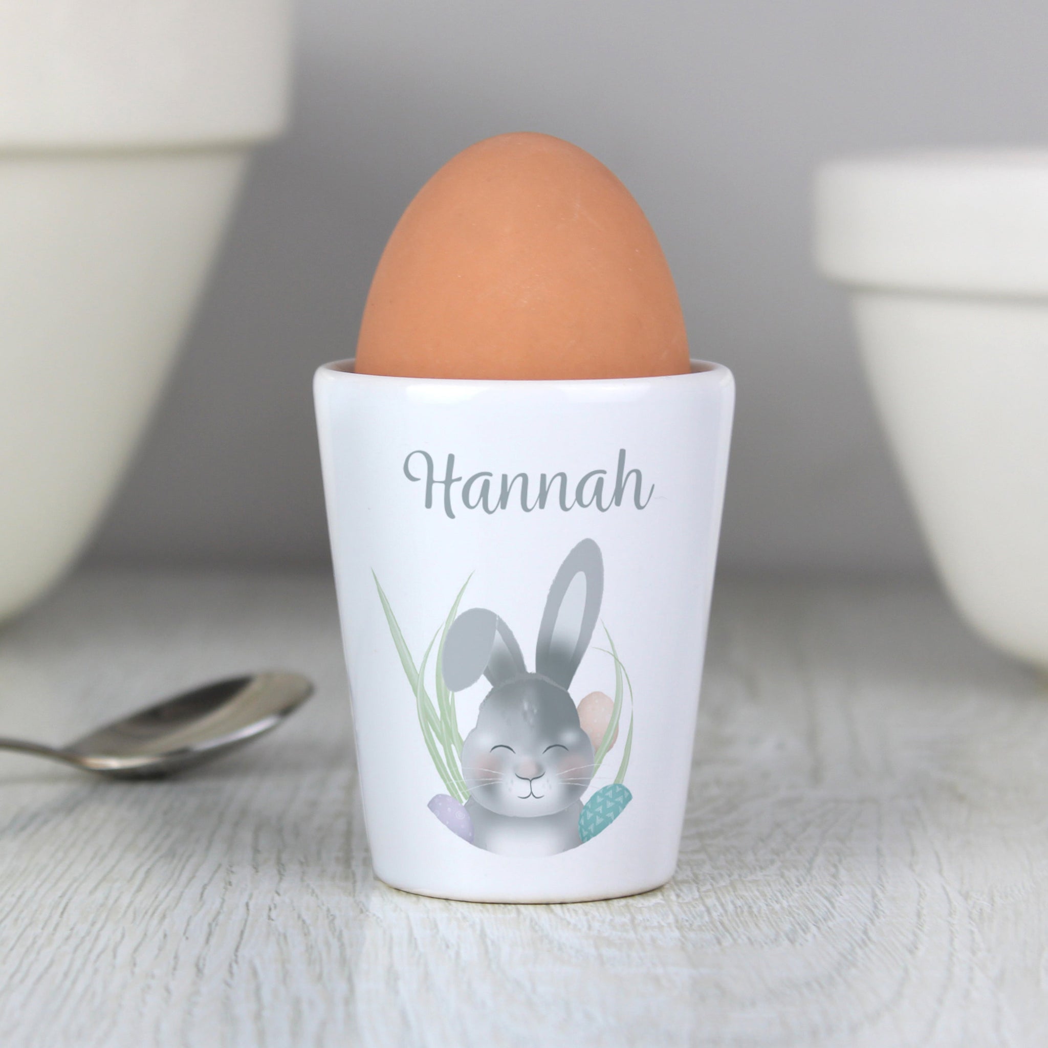 Personalised Grey Easter Bunny Egg Cup: 1 - Egg Cups By Gift Moments