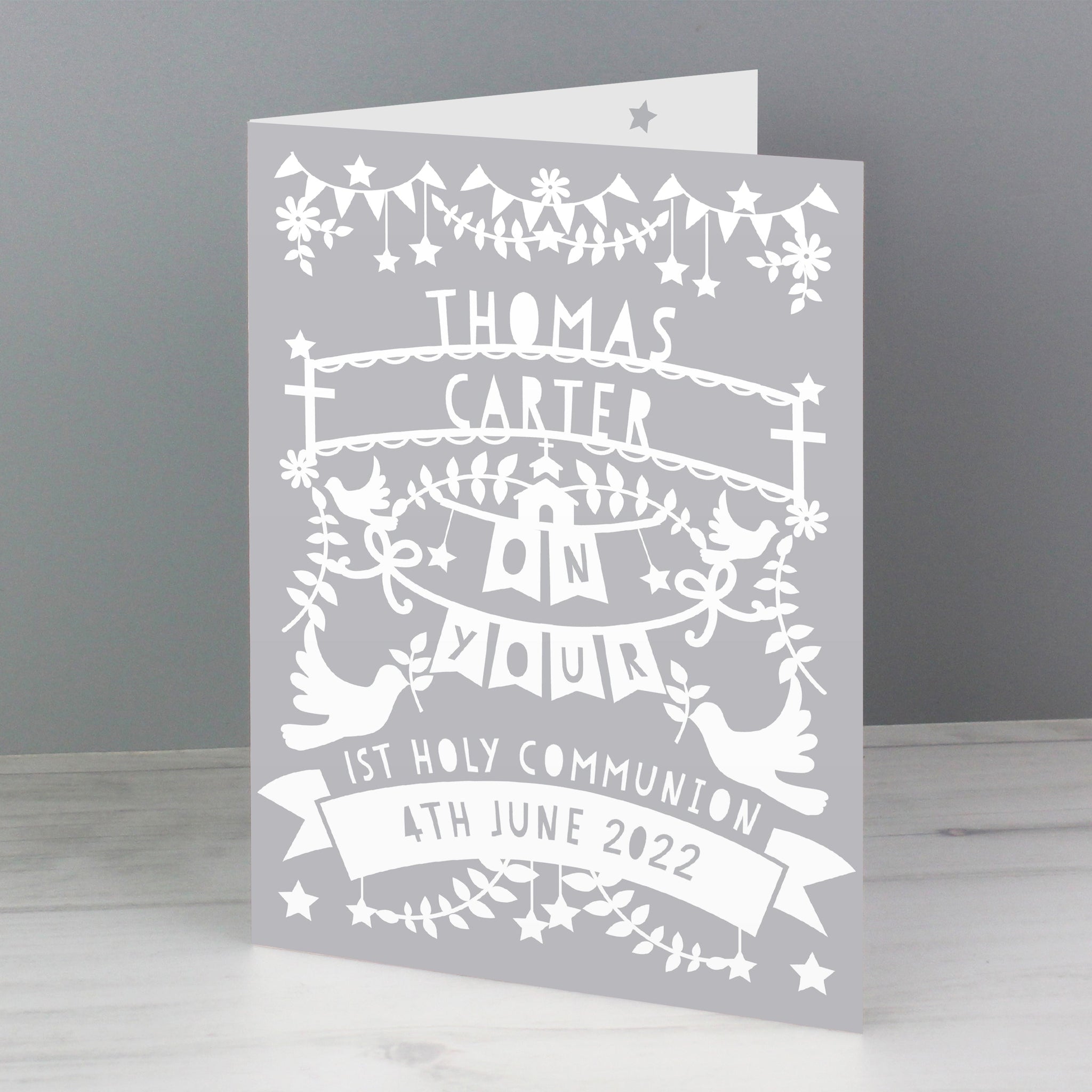 Personalised Grey Papercut Style Card: 5 - Greeting Cards By Gift Moments