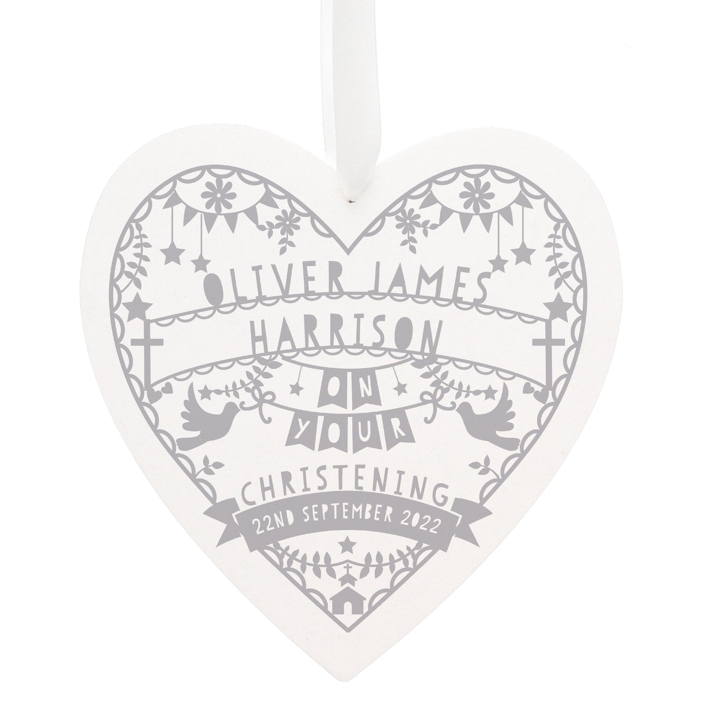 Personalised Grey Papercut Style Large Wooden Heart: 2 - Decorations By Gift Moments