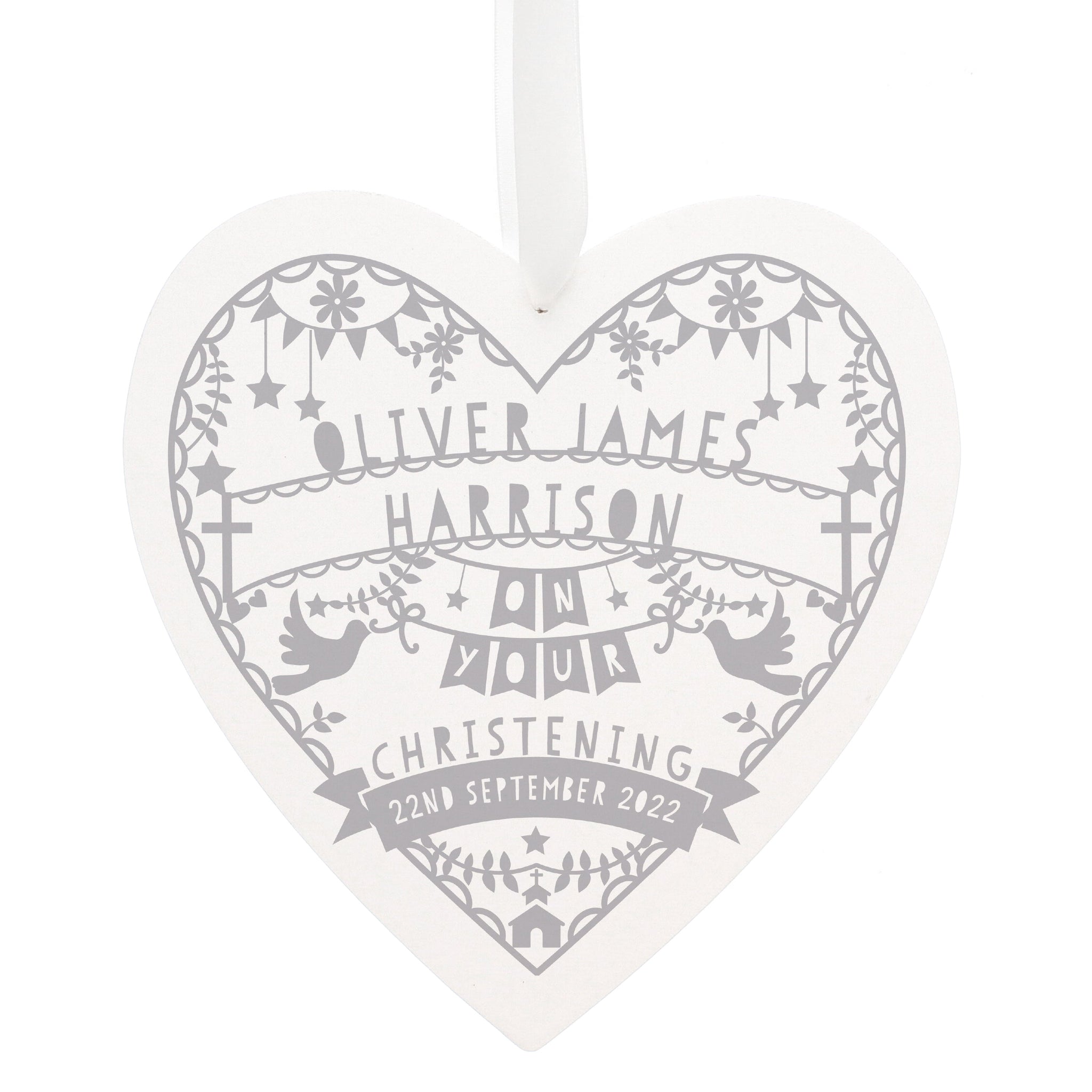 Personalised Grey Papercut Style Large Wooden Heart: 2 - Decorations By Gift Moments