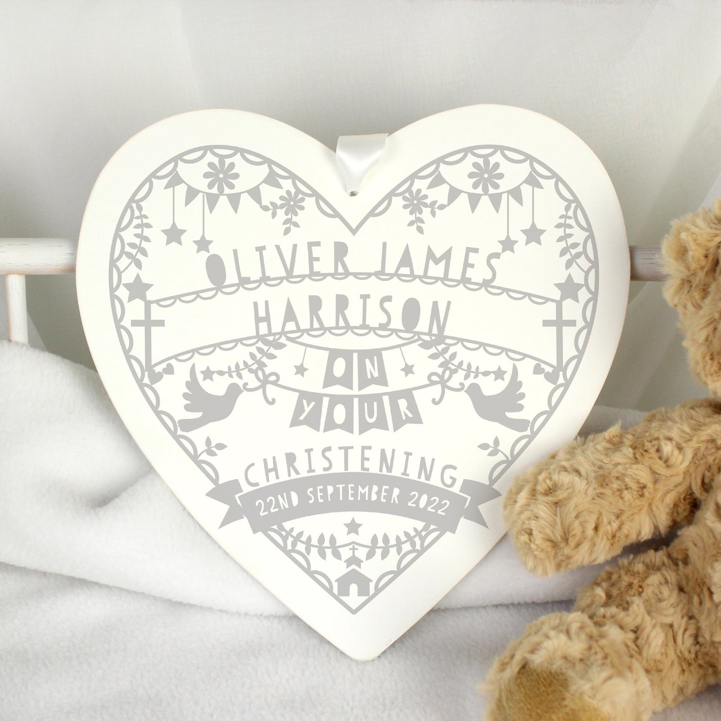 Personalised Grey Papercut Style Large Wooden Heart: 1 - Decorations By Gift Moments