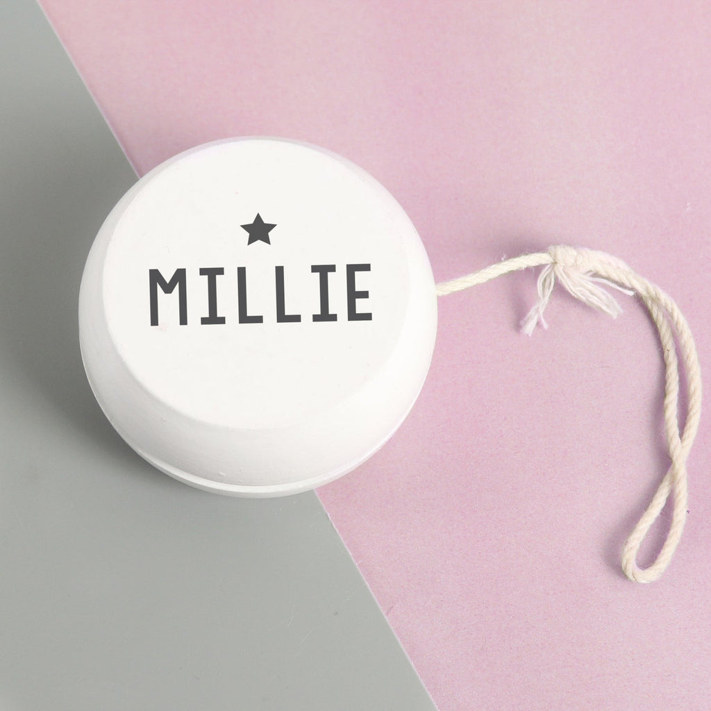 Personalised Grey Star White Wooden Yoyo - Shop Toys At Gift Moments - 2