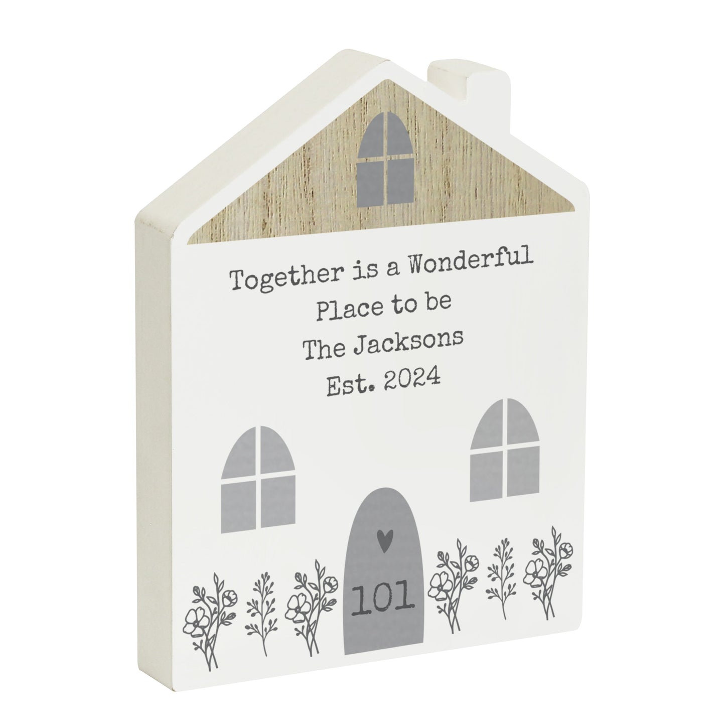 Personalised Grey Wooden House Ornament: 5 - Ornaments By Gift Moments