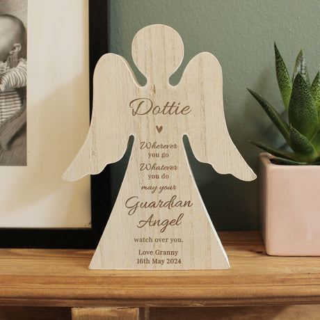 Personalised Guardian Angel Rustic Wooden Angel Decoration: 1 - Ornaments By Gift Moments