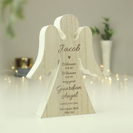 Personalised Guardian Angel Rustic Wooden Angel Decoration: 2 - Ornaments By Gift Moments