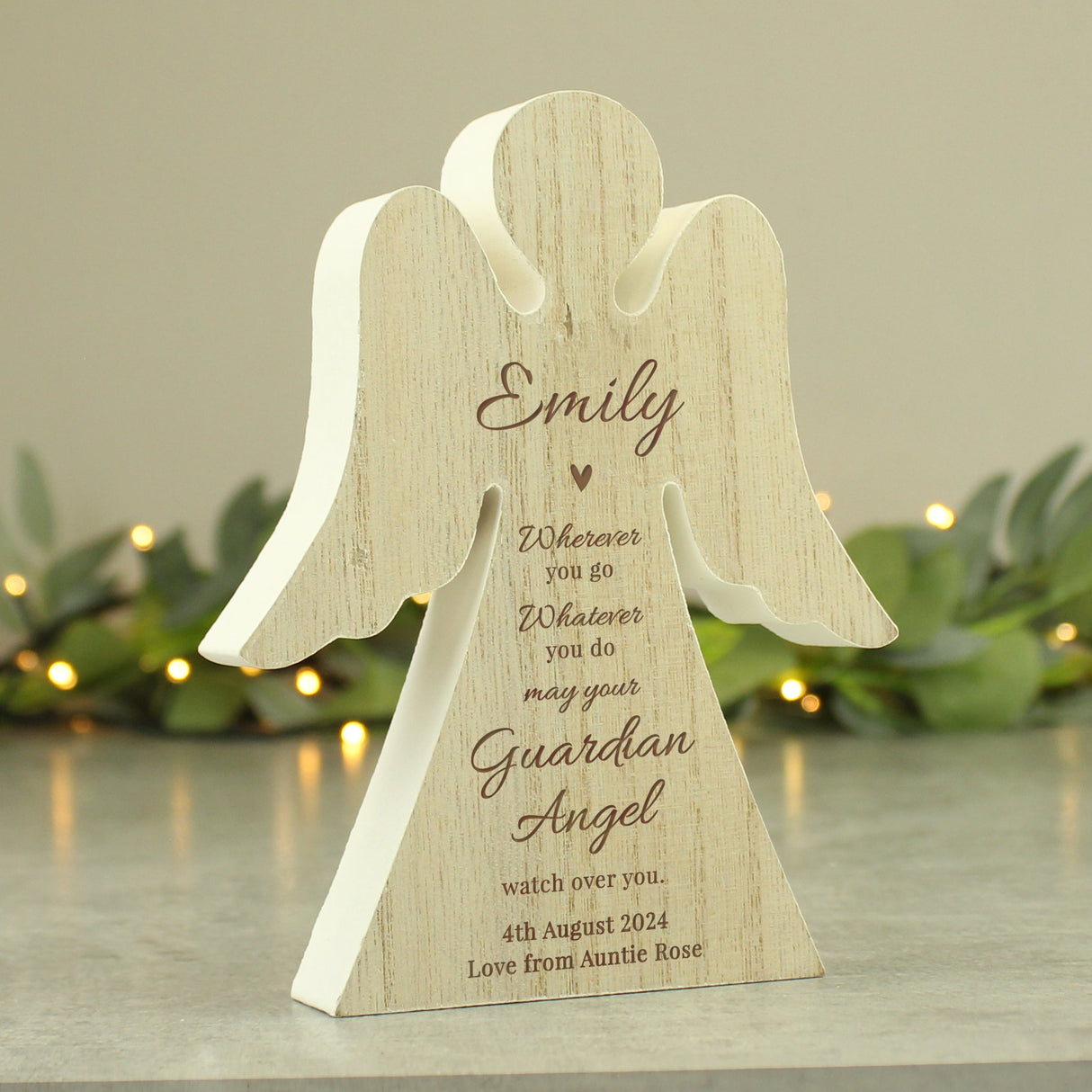 Personalised Guardian Angel Rustic Wooden Angel Decoration: 4 - Ornaments By Gift Moments