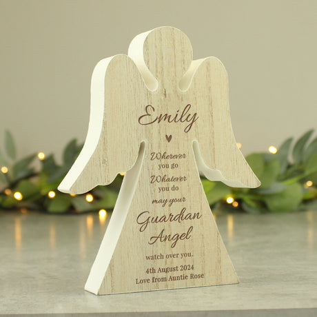 Personalised Guardian Angel Rustic Wooden Angel Decoration: 4 - Ornaments By Gift Moments