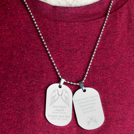 Personalised Guardian Angel Stainless Steel Double Dog Tag Necklace: 2 - Necklaces By Gift Moments