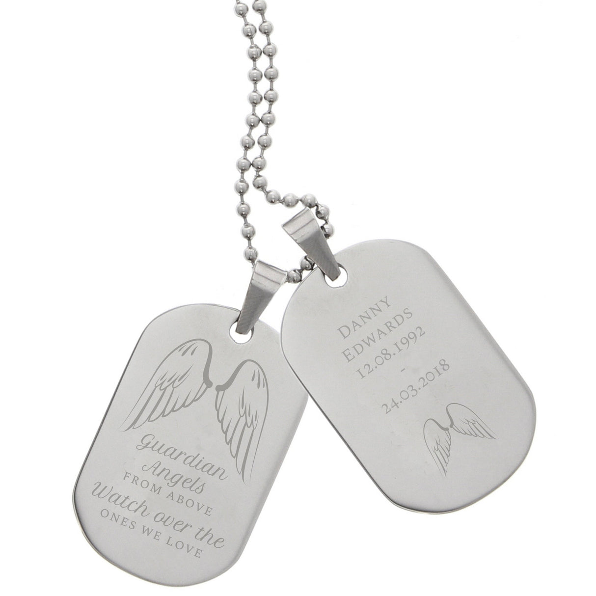 Personalised Guardian Angel Stainless Steel Double Dog Tag Necklace: 4 - Necklaces By Gift Moments