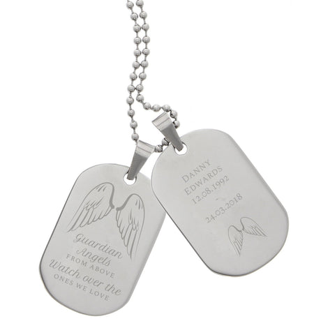 Personalised Guardian Angel Stainless Steel Double Dog Tag Necklace: 4 - Necklaces By Gift Moments