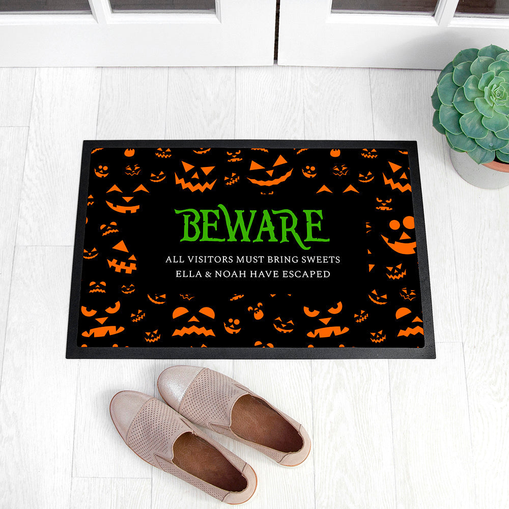 Personalised Halloween Beware Indoor Doormat: 1 - Doormats By Gift Moments