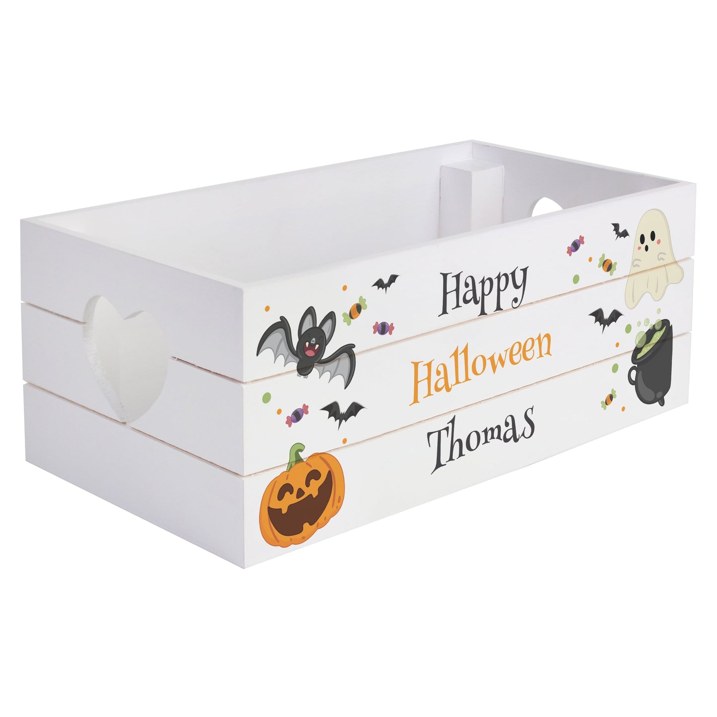 Personalised Halloween Small Wooden Treats Crate: 5 - Storage By Gift Moments