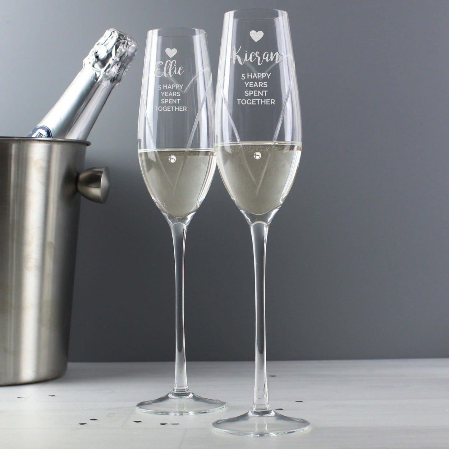 Personalised Hand Cut Heart Celebration Pair of Flutes with Gift Box: 3 - Champagne Flutes By Gift Moments