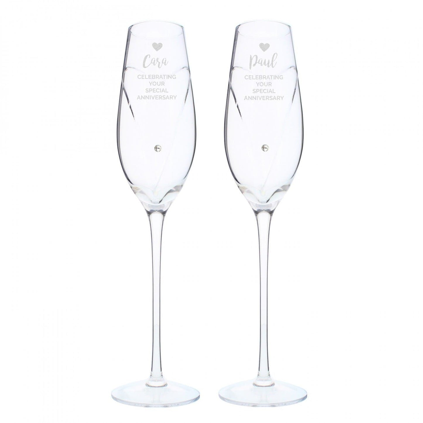 Personalised Hand Cut Heart Celebration Pair of Flutes with Gift Box: 4 - Champagne Flutes By Gift Moments