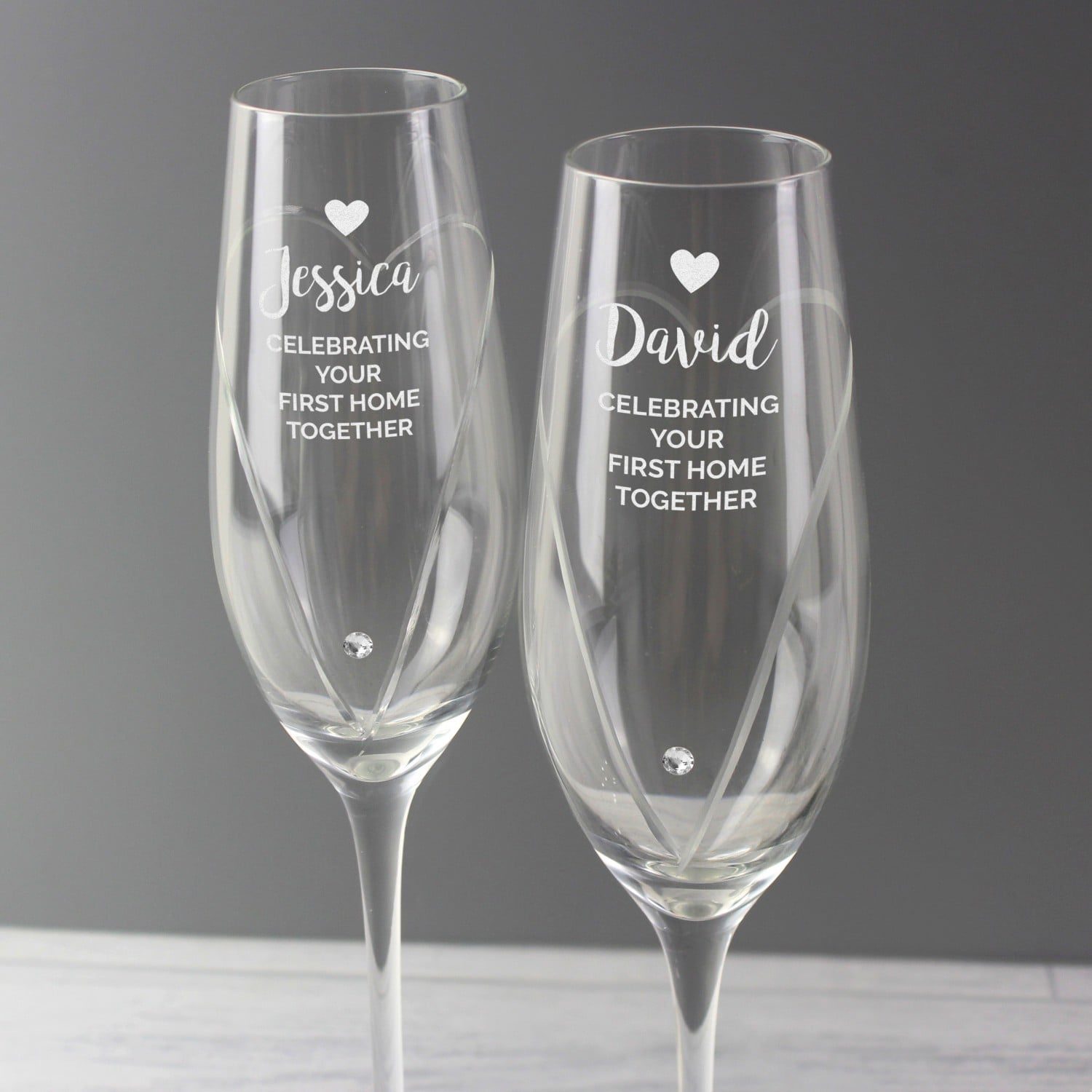 Personalised Hand Cut Heart Celebration Pair of Flutes with Gift Box: 2 - Champagne Flutes By Gift Moments
