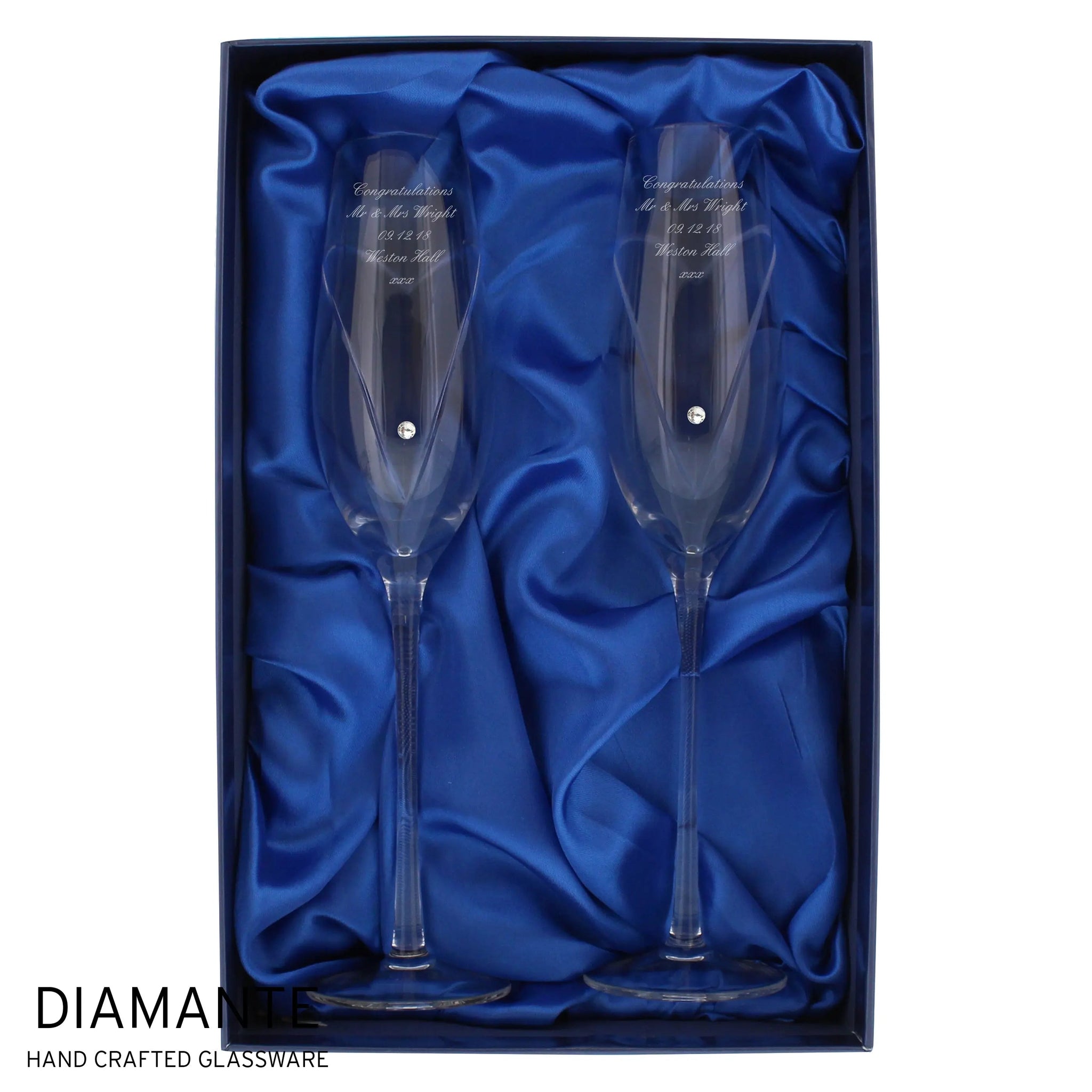 Personalised Hand Cut Heart Pair of Flutes with Gift Box: 8 - Champagne Flutes By Gift Moments