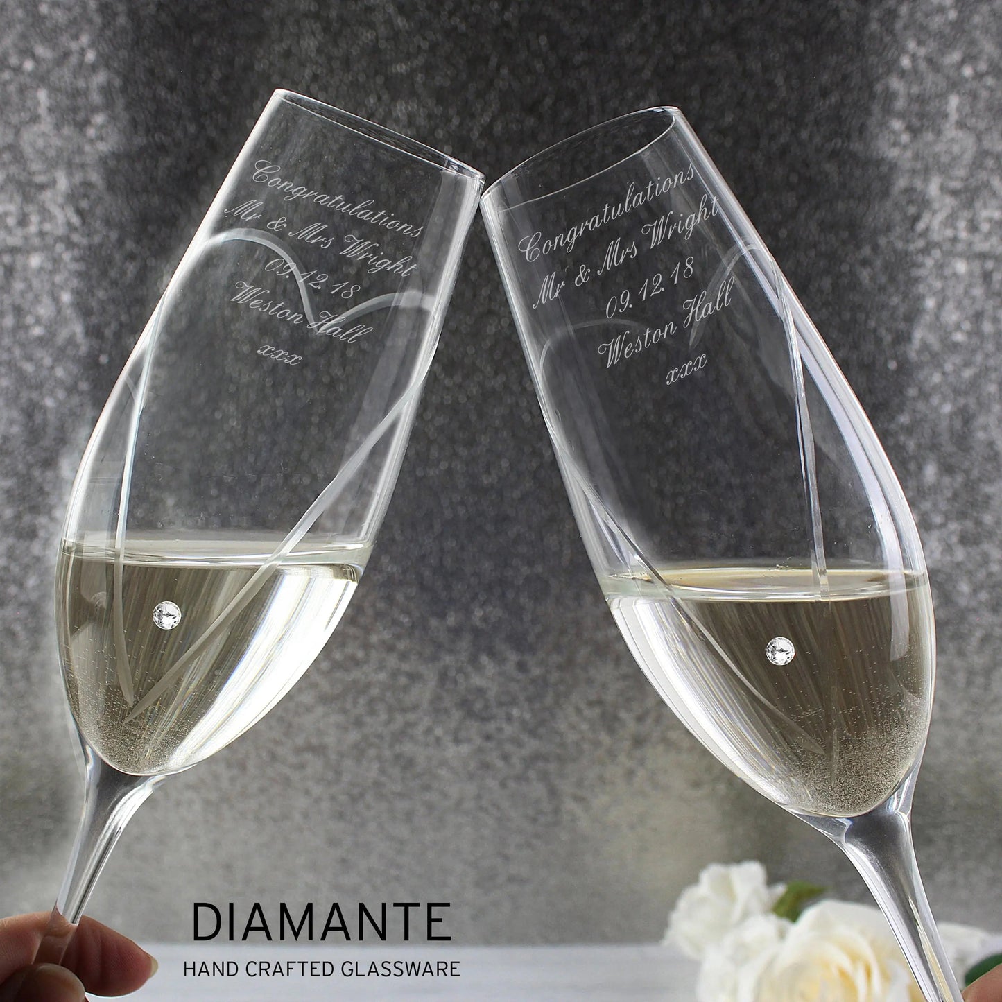 Personalised Hand Cut Heart Pair of Flutes with Gift Box: 5 - Champagne Flutes By Gift Moments