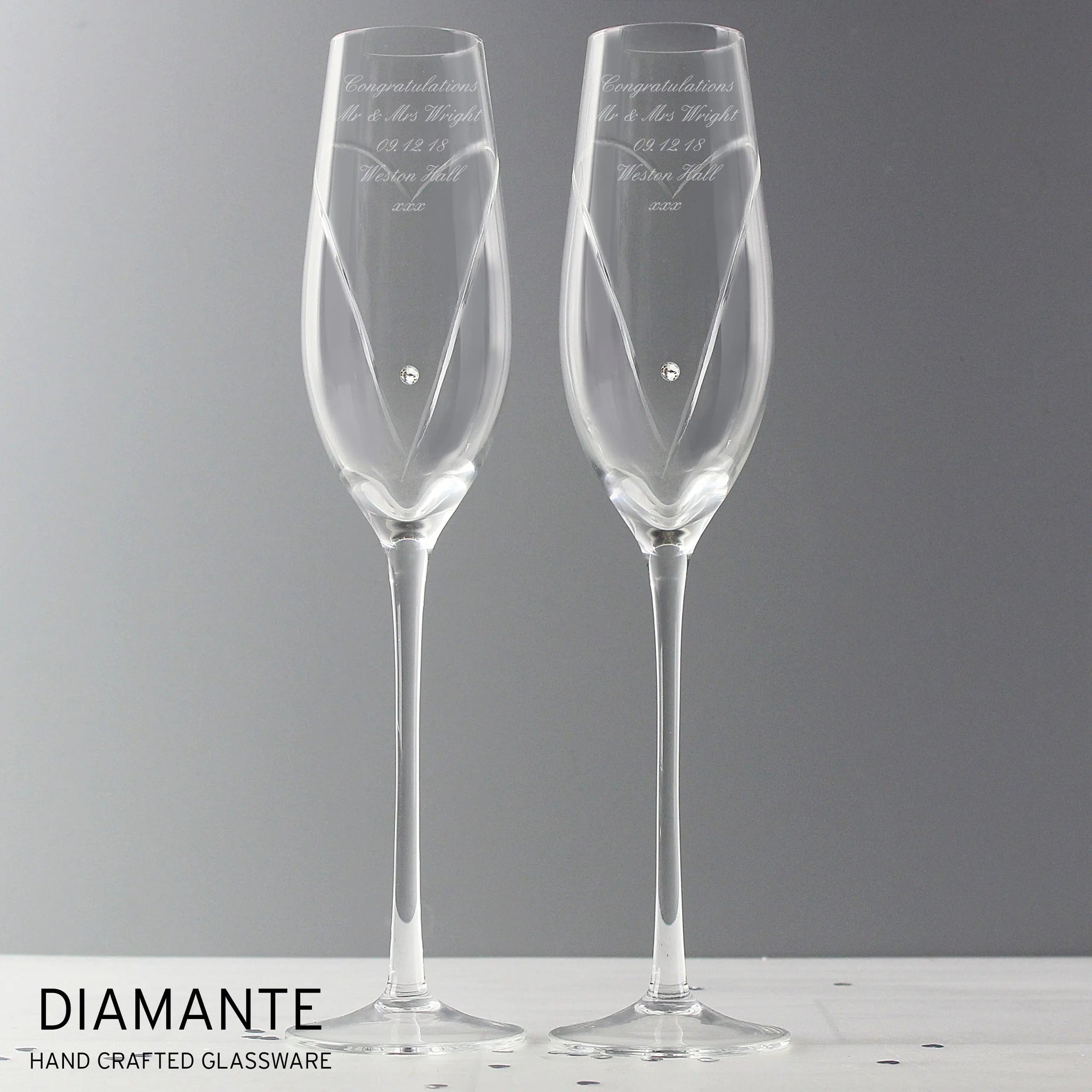 Personalised Hand Cut Heart Pair of Flutes with Gift Box: 6 - Champagne Flutes By Gift Moments