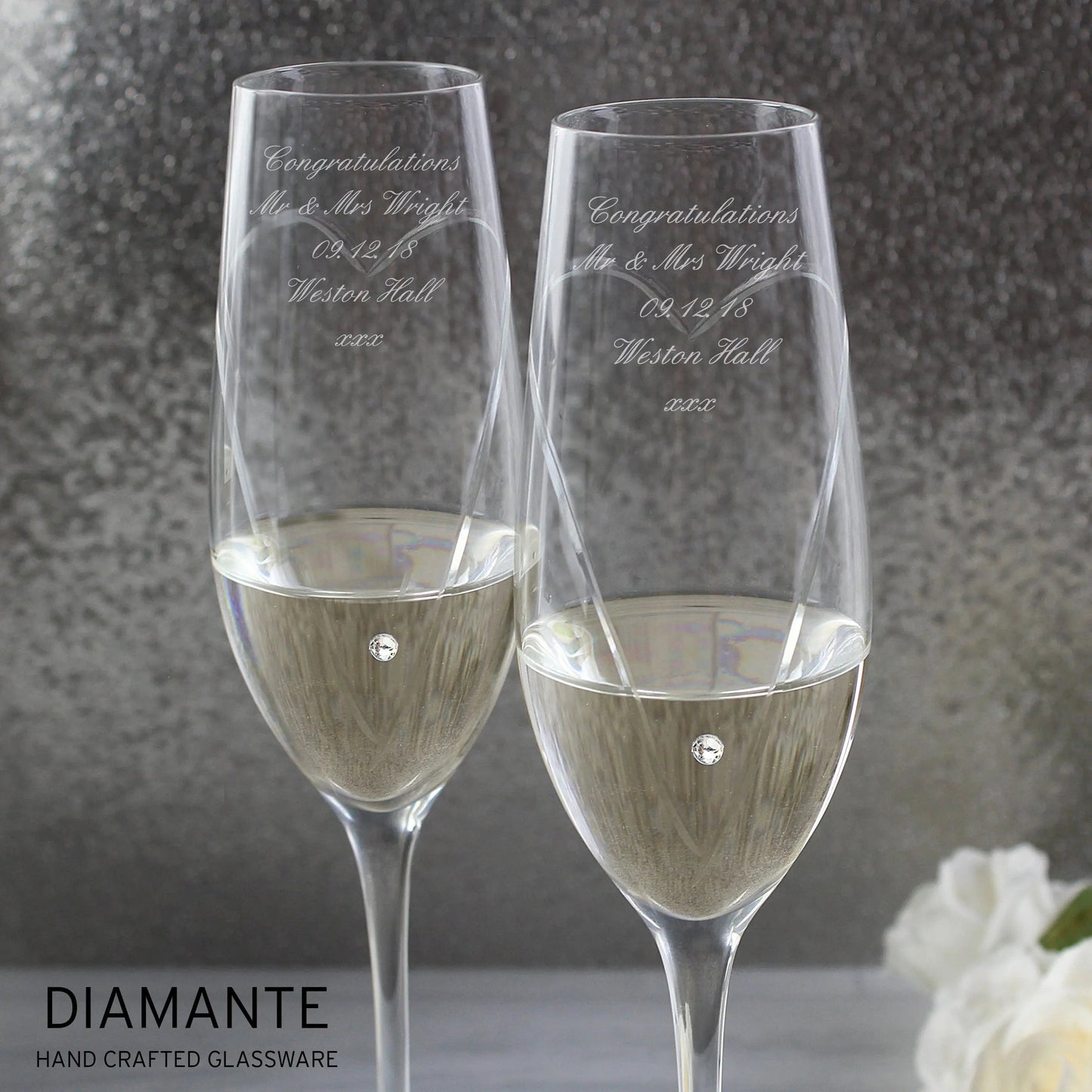 Personalised Hand Cut Heart Pair of Flutes with Gift Box: 3 - Champagne Flutes By Gift Moments