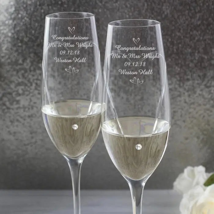 Personalised Hand Cut Little Hearts Pair of Flutes with Gift Box: 4 - Champagne Flutes By Gift Moments