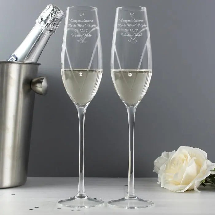 Personalised Hand Cut Little Hearts Pair of Flutes with Gift Box: 3 - Champagne Flutes By Gift Moments