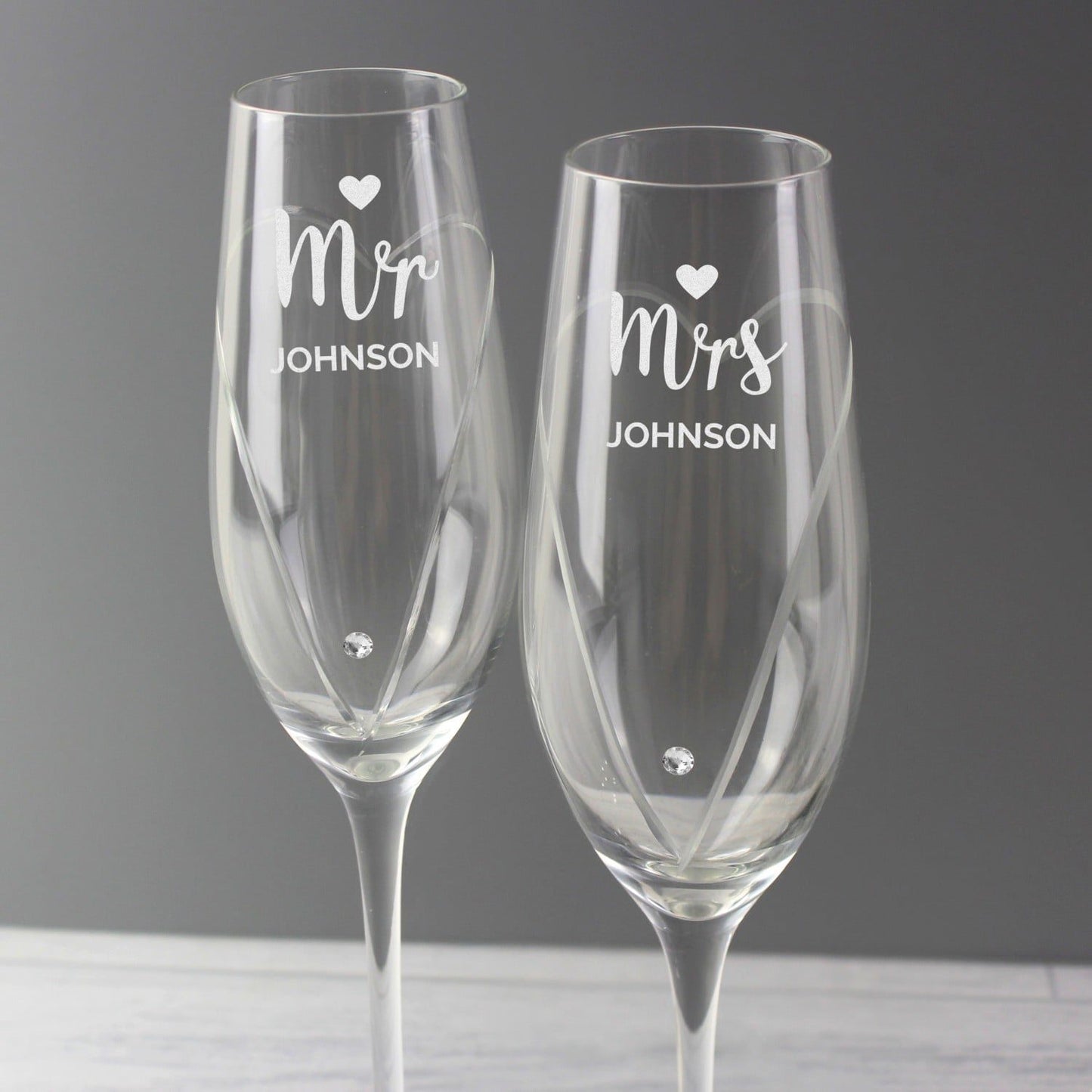 Personalised Hand Cut Mr & Mrs Pair of Flutes in Gift Box: 2 - Champagne Flutes By Gift Moments