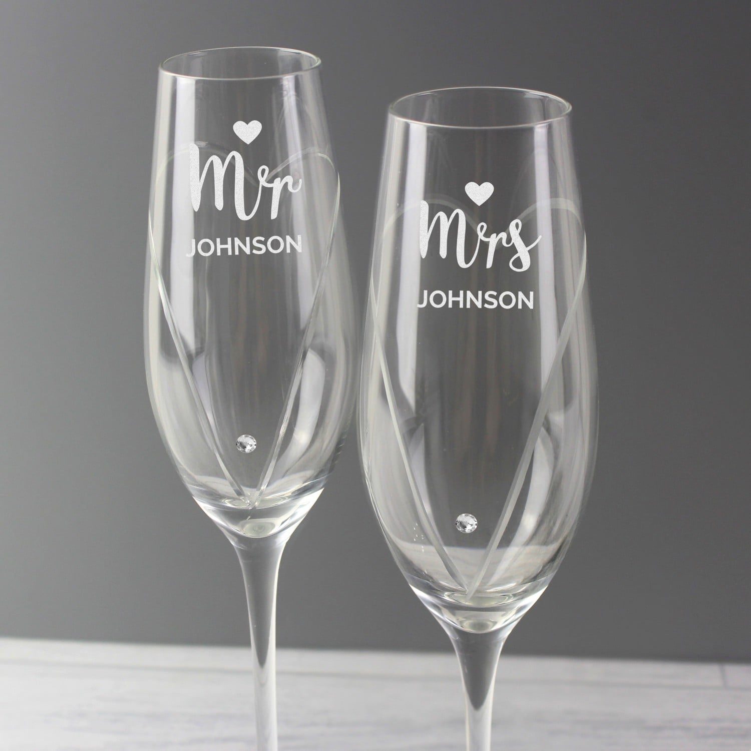 Personalised Hand Cut Mr & Mrs Pair of Flutes in Gift Box: 2 - Champagne Flutes By Gift Moments