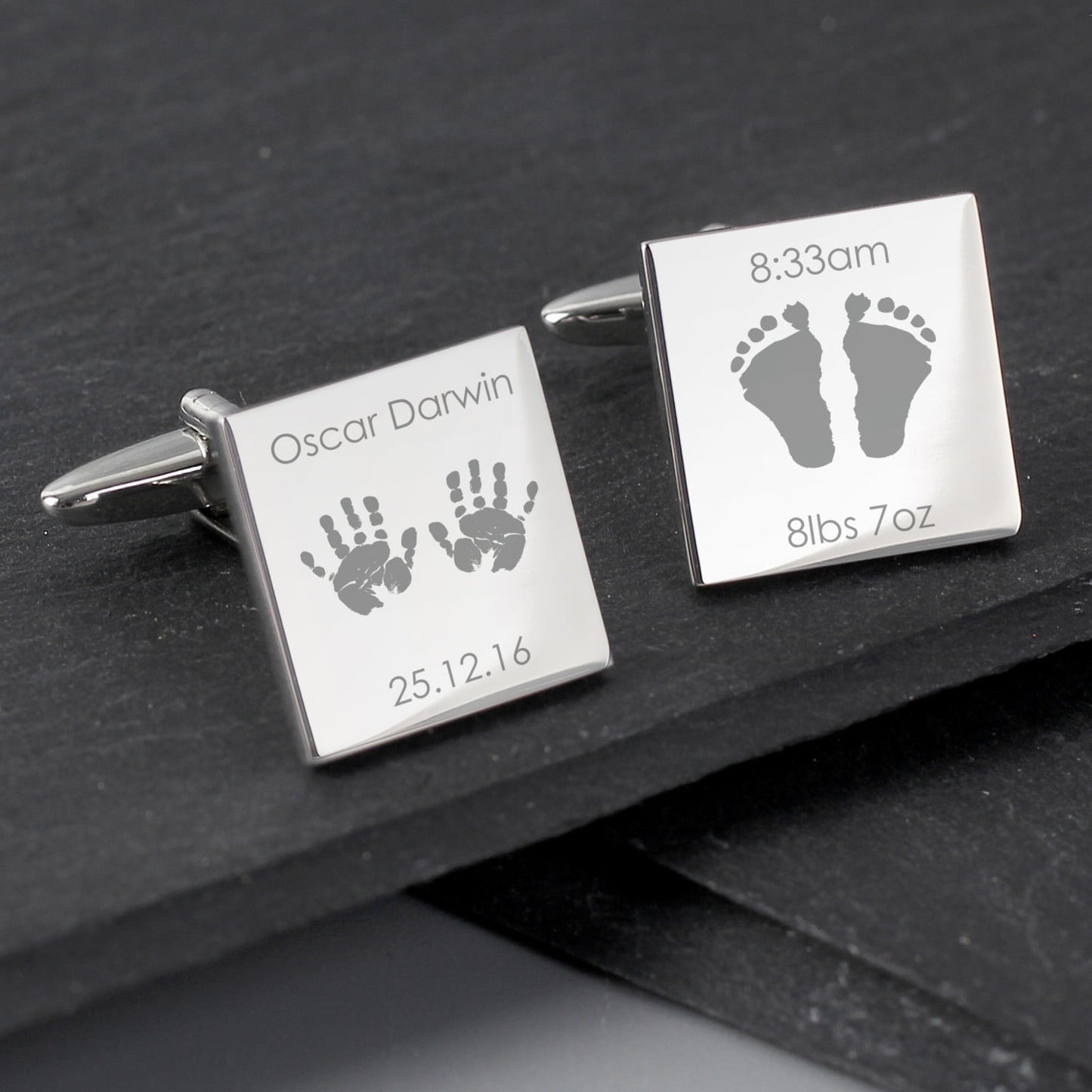 Personalised Hands and Feet New Baby Square Cufflinks: 2 - Cufflinks & Tie Slides By Gift Moments