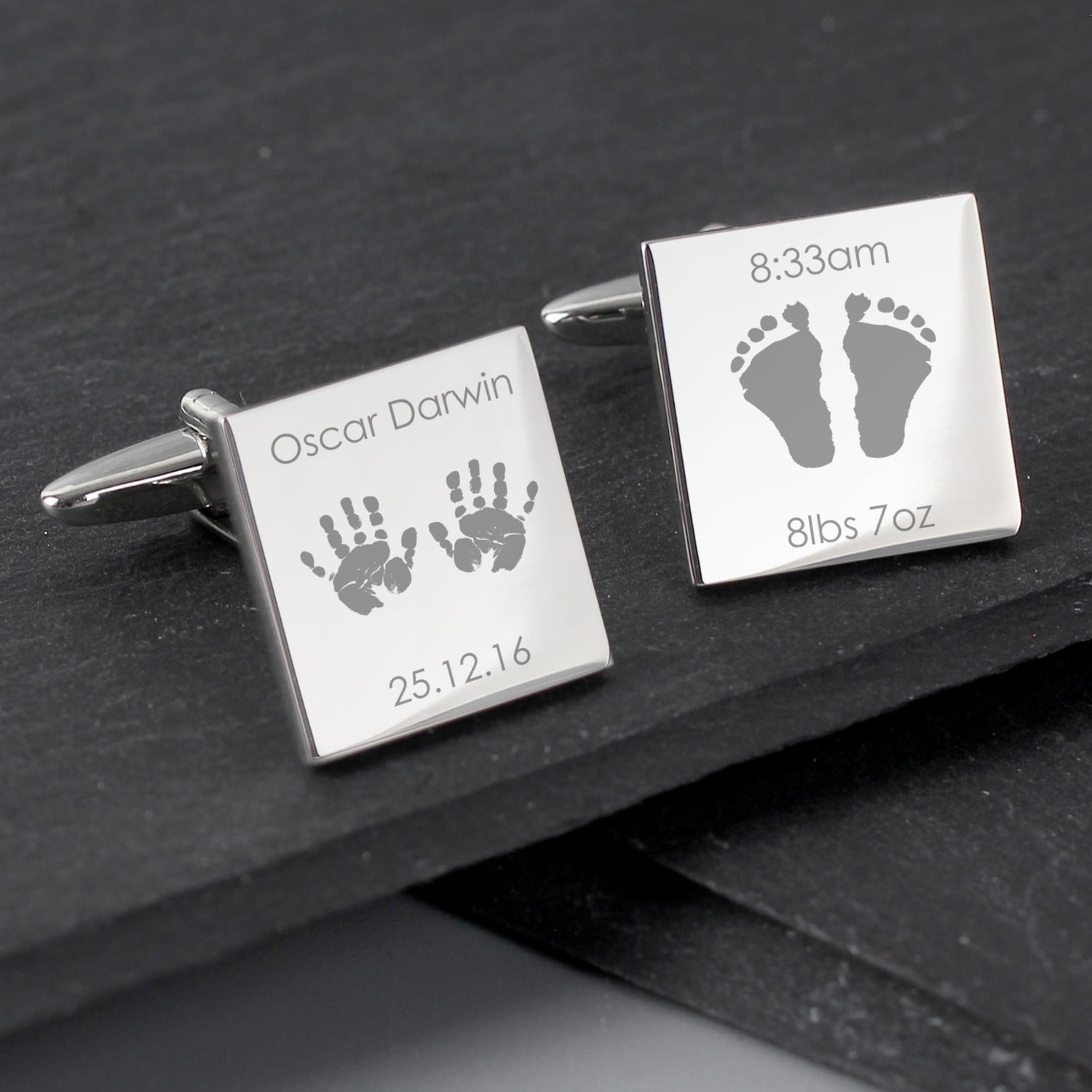 Personalised Hands and Feet New Baby Square Cufflinks: 2 - Cufflinks & Tie Slides By Gift Moments