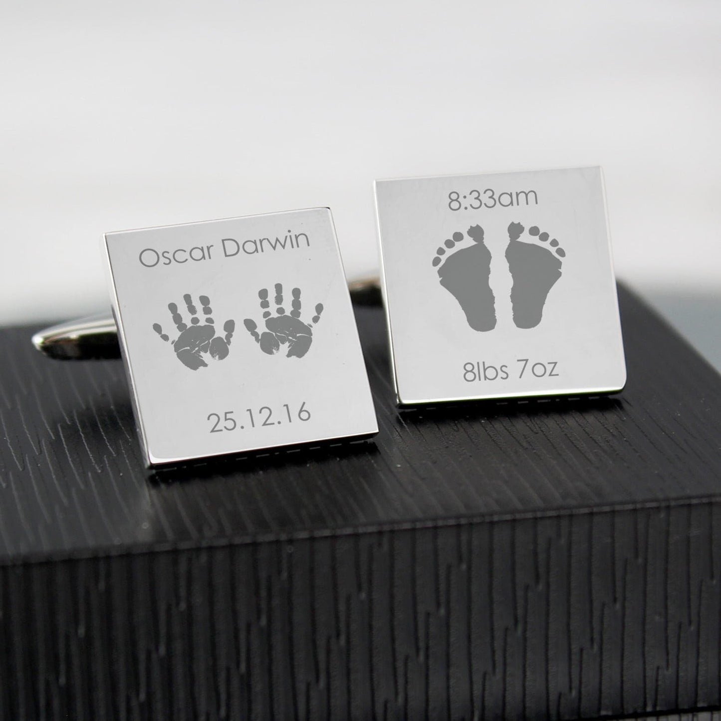 Personalised Hands and Feet New Baby Square Cufflinks: 1 - Cufflinks & Tie Slides By Gift Moments
