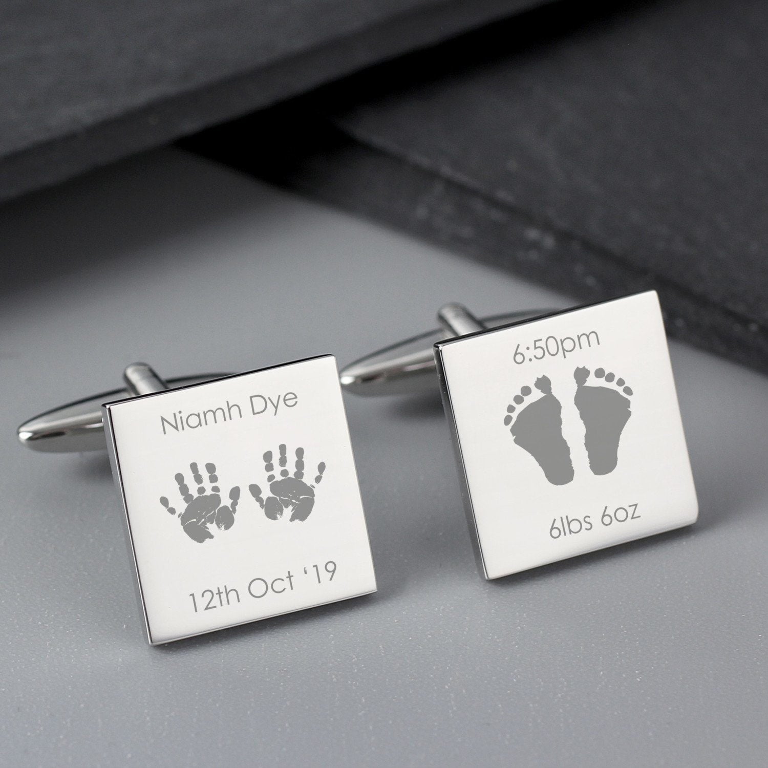 Personalised Hands and Feet New Baby Square Cufflinks: 3 - Cufflinks & Tie Slides By Gift Moments