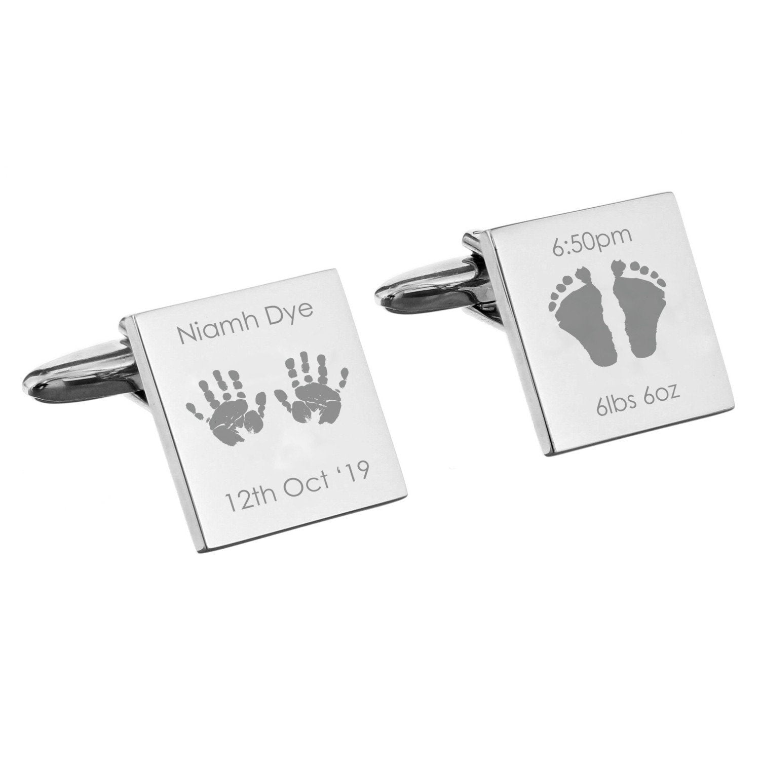 Personalised Hands and Feet New Baby Square Cufflinks: 5 - Cufflinks & Tie Slides By Gift Moments