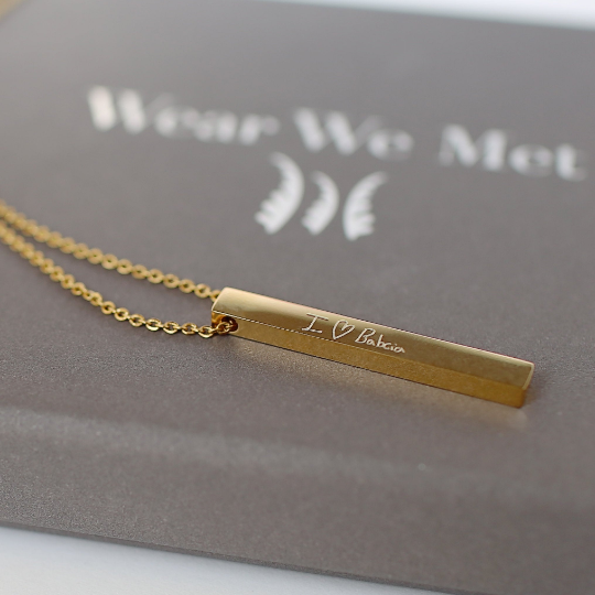 Personalised Handwriting Bar Necklace: 3 - Necklaces By Gift Moments