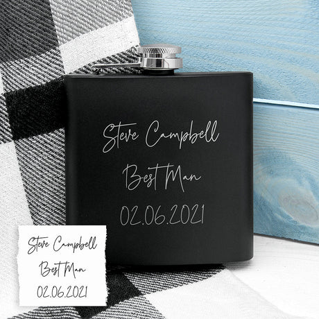 Personalised Handwriting Black Hip Flask: 2 Hip Flasks By Gift Moments