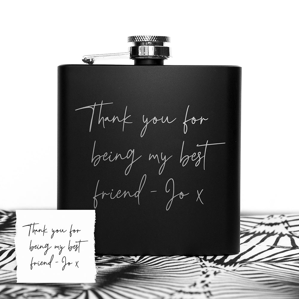Personalised Handwriting Black Hip Flask: 4 - Hip Flasks By Gift Moments